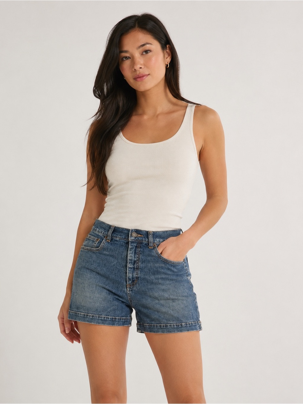 Classic High-Rise Denim Shorts - Blue -Size 10